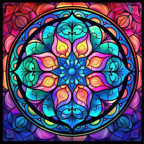 Diamond Painting-5D Full Round Drill Stained Glass Mandala Mandala Stained Glass Art, Ganesh Mandala Art Colourful, Glass Painting Designs Budda, Stained Glass Mandala, Trippy Stained Glass Art, Peacock Mandala Art Colorful, Stained Glass Kits, Diamond Canvas, Led Lamp Diy