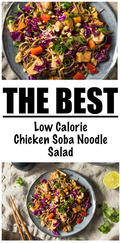 Low Calorie Chicken Soba Noodle Salad Chicken Soba Noodle Salad, Soba Noodle Recipe, Soba Recipe, Asian Pasta Salads, Noodles Healthy, Soba Salad, Asian Pasta, Soba Noodles Recipe, Soba Noodle Salad