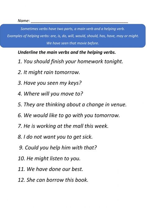 Main Verbs And Helping Verbs, Helping Verbs Worksheet Grade 3, Main Verb And Helping Verb Worksheets, Main And Helping Verbs Worksheets, Helping And Linking Verbs, Linking Verbs Worksheet, Helping Verbs Worksheet, Verbs Worksheet, Intransitive Verb