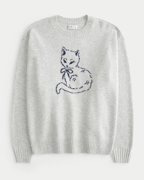 Women's Oversized Argyle Pattern Crew Sweater | Women's Tops | HollisterCo.com Kitten Sweater, Cloud Fabric, Cat Sweater, Argyle Pattern, Hollister Sweater, Graphic Sweaters, Cute Kitten, Stockholm Fashion, Fleece Sweater