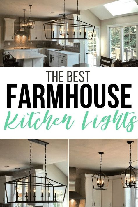 #kitchentips #kitchen #kitchenreno Kitchen Island Linear Lights, Kitchen Island Lighting Ideas Farmhouse, Farmhouse Island Light Fixtures, Modern Farmhouse Pendant Lighting Kitchen Islands, Farmhouse Island Lights, Farmhouse Lights Over Island, Lights Over Kitchen Peninsula, Farmhouse Kitchen Pendants, Small Kitchen Island Pendant Lights