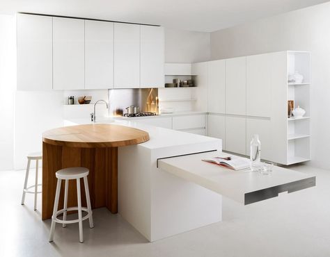 What's on the menu in the modern kitchen? Italian company Elmar is dishing out a heaping serving of style in the Slim kitchen. This elegant kitchen is minimalist by... Unique Countertops, Minimalist Dekor, Island Counter, Small Modern Kitchens, Kitchen Banquette, Seating Ideas, Minimalist Kitchen Design, Kitchen Stand, Regal Design