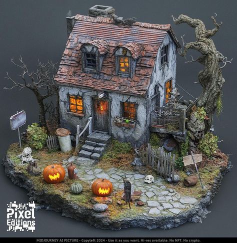 Cute tiny spooky dioramas #spooky #halloween #pixeleditions #pixedmagazine 🔥 #midjourney Halloween Miniatures Scene, Halloween Miniature Village, Autumn Diorama, Halloween Diorama, Village Ideas, Halloween Miniatures, Halloween Village, Dark Angel, Spooky Halloween