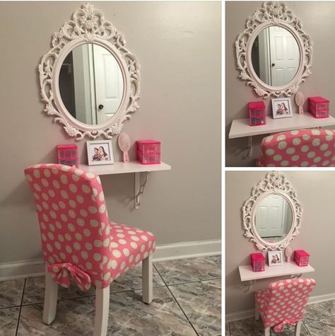 Easy Diy Vanity, Diy Kids Vanity, Girls Vanity Ideas Kids, Vanity Table For Kids, Toddler Vanity Diy, Diy Kids Vanity Girl Rooms, Kids Makeup Vanity Target, Toddler Vanity, Childrens Vanity