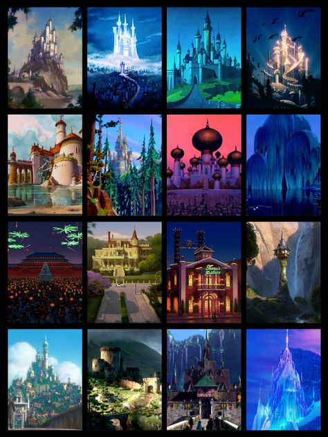 Houses From Disney Movies, Disney Castles From Movies, Aladdin Castle, Disney Princess House, Aladdin Palace, Disney Architecture, Beauty And The Beast Castle, Snow White Castle, Mermaid Castle