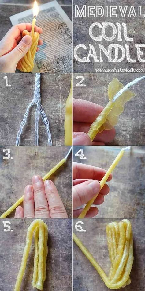 Make A Candle Diy Projects, Coil Candle, Medieval Diy, Medieval Candle, Beeswax Diy, Diy Candle Wick, Beeswax Candles Diy, Rolled Candles, Candle Dipping