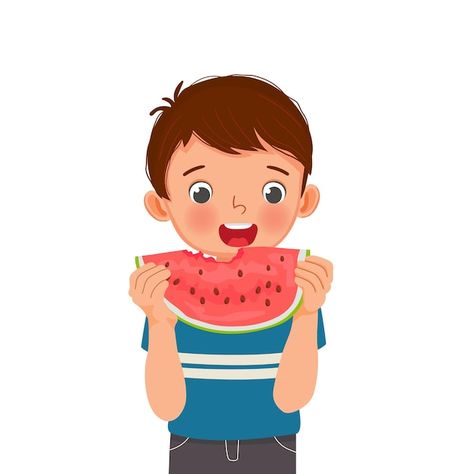 Watermelon Pictures, Watermelon Illustration, Clipart Boy, Action Pictures, Eating Watermelon, Doodle Bug, Fruit Cartoon, Fruits Drawing, Summer Cartoon