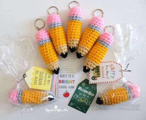 Crochet Pencil Keychain Crochet Pencil Keychain Pattern Free, Amigurumi For Teachers, Crochet Gifts For Classmates, Crochet Pencil Keychain, Crochet Teacher Ornaments, Crochet Items For Teachers, Crochet Teacher Keychain, Crochet Pencil Pattern, Crayon Crochet Free Pattern