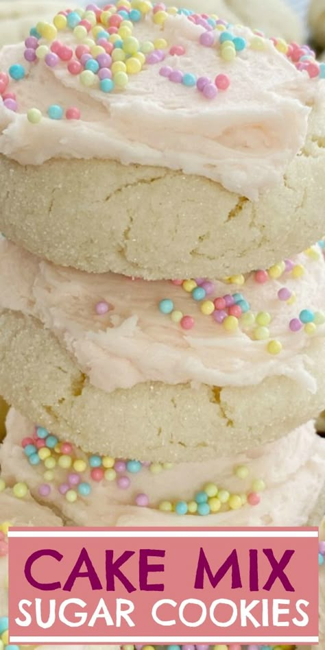 Sugar Cookies From Cake Mix Recipes, Cookies Using White Cake Mix Boxes, Cake Batter Sugar Cookies, Cake Mix Sugar Cookies Recipes, Cake Like Cookies Soft, Soft Cake Mix Cookies, Sugar Cookies With Cake Mix Boxes, Cake Mix Sugar Cookies Cut Out, Cookies Made With White Cake Mix Boxes