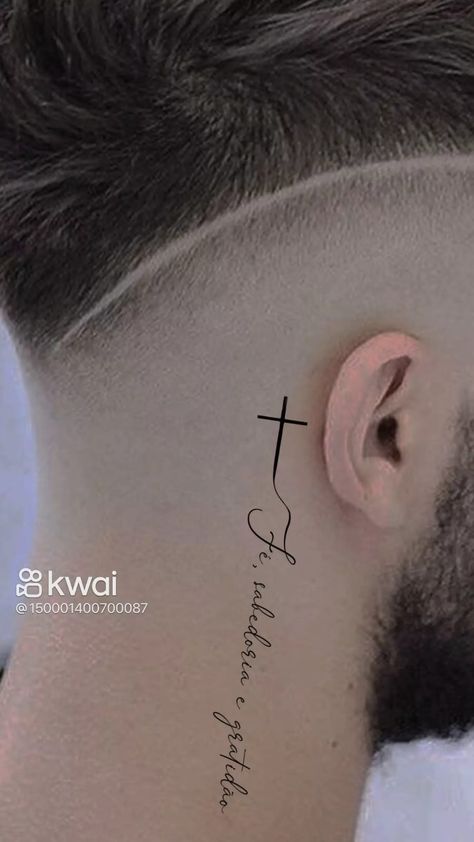 Back Of Ear Tattoo Men, Cruz Tattoo, Cross Tattoo For Men, Palm Tattoos, Alien Tattoo, Small Tattoos For Guys, Boy Tattoos, Art Gallery Wallpaper, Cross Tattoo