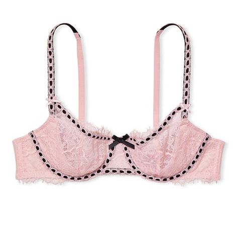 New Victorias Secret Dream Angels Wicked Bra Pink Lace Black Ribbon Unlined Balconette 36dd Push-Up Without Padding Pretty Bras, Victoria's Secret Angel, Cute Bras, Balcony Bra, Balconette Bra, Chantilly Lace, Victoria Secret Bras, Bra And Panty Sets, Pink Bra