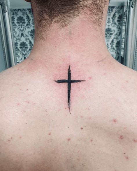 Cross On Back Tattoo, Small Cross Tattoo For Men, Cross Tattoo Ideas For Men, Back Cross Tattoos, Cool Cross Tattoos, Cross Shoulder Tattoos, Cross With Wings Tattoo, Cross Tattoo Ideas, Cross Tattoo Meaning