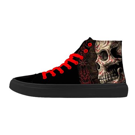 PRICES MAY VARY. CUSTOM YOUR OWN SHOES: We have CUSTOM shoes service, if you have your own design, you can send us, and we can make for you. Material: 186% cotton canvas with skull or Joker, Rock, Punk print, really unique and fashion. EVA outsole and honeycomb insole bring you a lightweight and comfortable walking experience. Classic high top lace up canas shoes,suitable for young men, students or teenage boys.The best gifts for birthday, Halloween, Thanksgiving, Christmas and other festivals. Joker Print, Shoes For Man, Skull Shoes, Halloween Shoes, Black Shoes Men, Gifts For Birthday, Mens Canvas Shoes, Trainers Fashion, Rock Punk