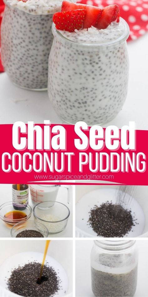 A protein-packed dessert or an indulgent-tasting yet healthy breakfast that is loaded with nutrients, this Coconut Chia Seed Pudding recipe is incredibly quick to throw together with just 5 ingredients. Chia Pudding Coconut Milk, Chia Seed Pudding Coconut Milk, Coconut Water Recipes, Coconut Chia Seed, Coconut Chia Seed Pudding, Chia Seed Pudding Recipe, Chia Overnight Oats, Chia Seed Recipes Pudding, Coconut Chia Pudding