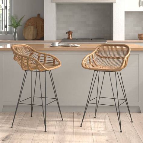 Mistana Vioria Bar Stool & Reviews | Wayfair.co.uk Island Bar Stools, Cozy Bar, Island Stools, Stools For Kitchen Island, Stools With Backs, Adjustable Bar Stools, Boho Kitchen, Kitchen Stools, Kitchen Bar Stools