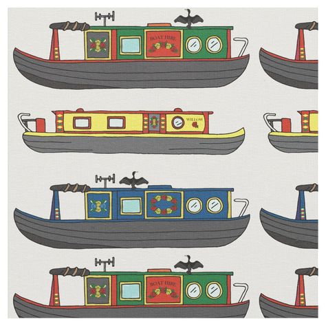 Barge Boat, Funky Fabric, Boat Interiors, Boat Illustration, Boat Ideas, Boat Interior, Boat Art, Canal Boat, Houseboat