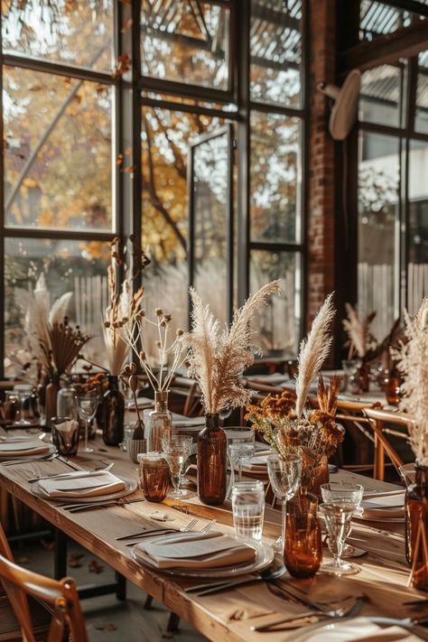 SERENA Rustic Wedding Terracotta, Wedding Table Settings Terracotta, Autumn Boho Wedding Decorations, Boho Wedding Candles Table Settings, Boho Fall Wedding Reception, 70s Fall Wedding, Terra Cotta Tablescape, Terracotta And Brown Wedding, Boho Terracotta Wedding Table Setting