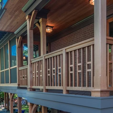 Porch Railing Designs, Deck Stair Railing, Craftsman Porch, Loft Railing, Front Porch Railings, Patio Railing, Deck Railing Design, Railing Designs, Porch Remodel