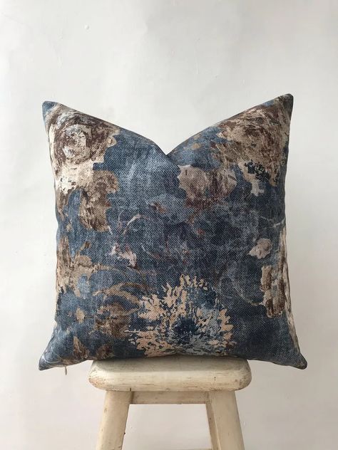 Navy Blue and Brown Floral Cotton Velvet Pillow Cover , Teal Flower Accent Pillow Case , Dark Blue Taupe Pillow Case ,nautical Euro Sham - Etsy Brown And Blue Living Room, Taupe Pillow, Navy Blue And Brown, Kilim Pattern, Teal Flowers, Brown Pillows, Brown Sofa, Sofa Throw Pillows, Blue Cushions