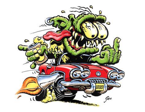 Hot Rod Monster Art | title: Monsters with Attitude - technique: Mixed - client: Maddmax Mustang Cartoon, Mustang Drawing, Ed Roth Art, Car Mustang, Cartoon Car Drawing, Cartoon Cars, Monster Car, Automotive Illustration, Vw Art