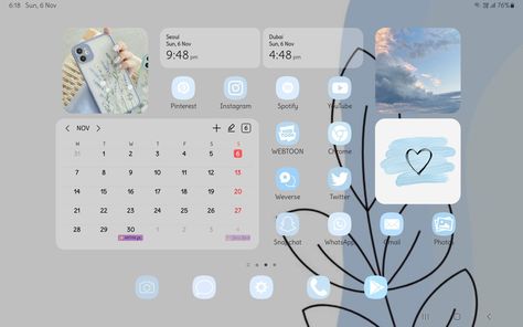 Samsung Tablet Wallpaper Aesthetic, Tablet Homescreen, Ipad Makeover, Samsung Homescreen Layout Ideas, Tab Wallpaper, Ipad Organization, Tablet Aesthetic, Ipad Setup, Computer Theme