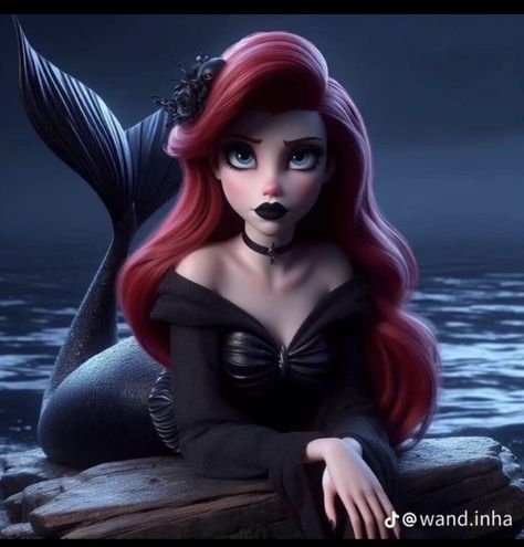 Evil Ariel Mermaid, Goth Ariel, Emo Mermaid, Dark Ariel, Emo Disney Princess, Gothic Disney Princesses, Gothic Disney, Emo Disney, Dark Disney Princess