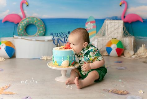 Summer Theme Cake Smash, Summer Cake Smash Boy, Beach Cake Smash, Surfer Cake, Themed Cake Smash, Mickey Mouse Birthday Theme, Beach Themed Cakes, Bday Photoshoot, Beach Cake