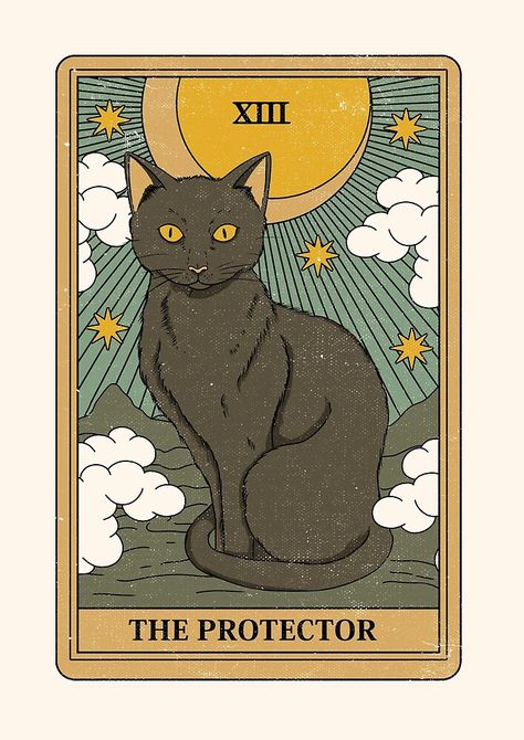 "The Protector" by Thiago Corrêa | Redbubble Retro Kunst, Tarot Cards Art, The Protector, Tarot Card, Mini Art, Tarot Cards, Cat Art, Metal Posters, Just In Case