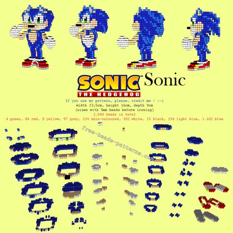 Sonic The Hedgehog Sega videogames free 3D perler beads hama beads pattern tutorial Pyssla Pattern, Hama Beads Pattern, Perler 3d, Minecraft Beads, Hama Beads 3d, 3d Pokemon, 3d Perler Bead, Beads Pattern, Beads Patterns