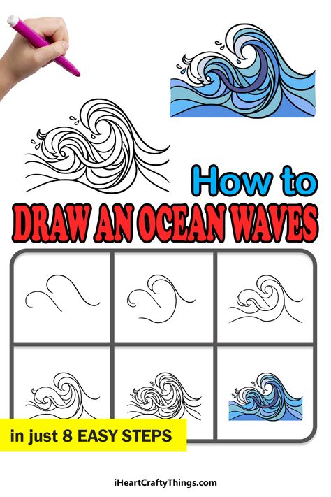 Hawaii Doodles Easy, Drawing Waves Simple, Wave Doodle Simple, How To Draw Waves Easy, Ocean Waves Drawing Simple, Wave Sketch Simple, Waves Doodle Simple, How To Draw Waves, Aquatic Doodles