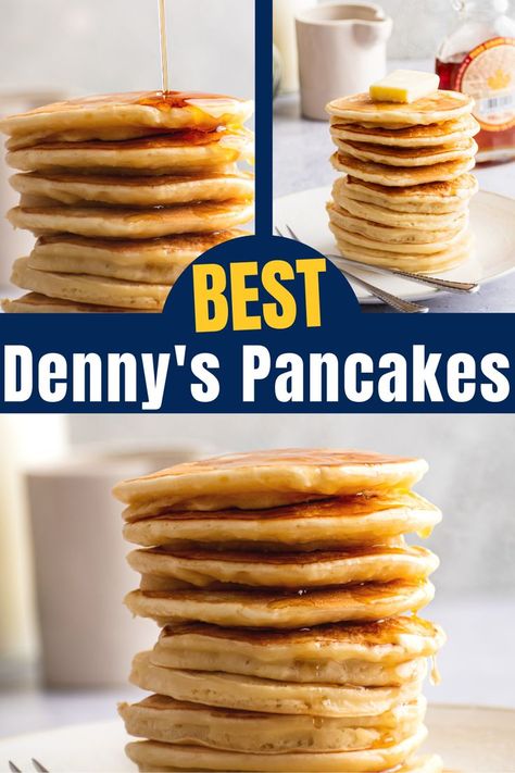 This Denny's pancake recipe makes the most delicious buttermilk pancakes. They're soft and fluffy with an incredible flavor. This really is the best Denny's breakfast you can make. Dennys Pancakes Copycat, Copycat Dennys Pancakes Recipe, Denny’s Pancake Recipe, Pancake Recipe No Buttermilk, Dennys Pancakes Recipe, Denny's Breakfast, Dennys Pancakes, Dennys Breakfast, Ihop Breakfast