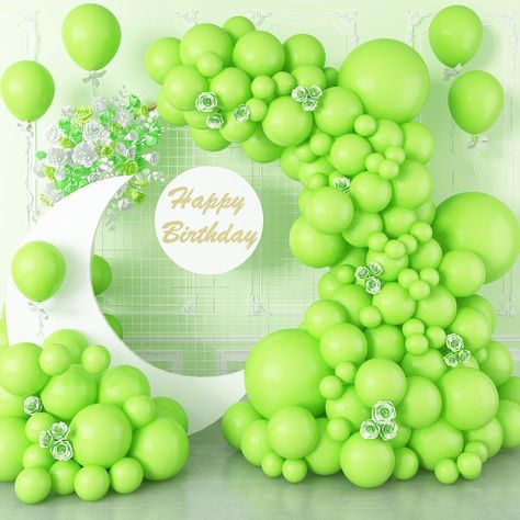 PRICES MAY VARY. ✨ 113 PACK LIME GREEN BALLOONS: The package comes with 18 inch lime green balloons (3 pcs), 12 inch lime green balloons (20 pcs), 10 inch lime green balloons (30 pcs), 5 inch lime green balloons (57 pcs), 1pc balloon ribbon, 1pc 16ft balloon stripe tape, 1pc balloon sticky dots (100 points), allowing you to create a visually striking and captivating atmosphere that will leave your guests in awe. ✨ High Quality Balloon Decoration: Our light green party balloons are made from prem Hunting Party Decorations, Decor Celebration, Green Balloons, Wedding Anniversary Decorations, Anniversary Decor, Celebration Decor, Balloon Lights, Garland Arch, Green Balloon