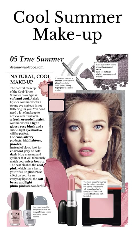 Cold Summer Makeup, Cool Summer Palette Hair, Summer Pallete Outfits, True Summer Blush, Summer Cool Tone Makeup, Soft Summer Nail Polish, Cool Summer Palette Makeup, Cool Summer Makeup Palette, Cool Summer Color Palette Makeup