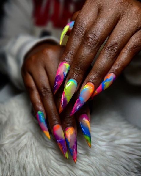 Funky Nail Art, Cute Summer Nails, Colorful Nail Designs, Neon Nails, Marble Nails, Hot Nails, Beauty Nail, Funky Nails, Dope Nails