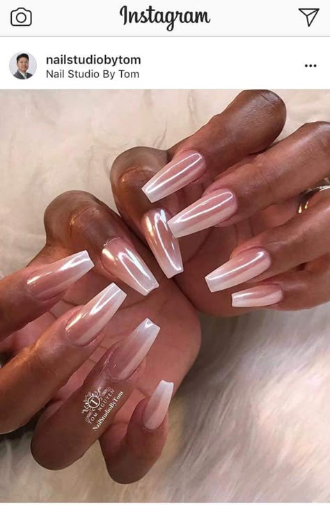 Pink White And Gold Nail Designs, Coffin Rose Gold Nails, Ombre Nail Chrome, Pink And White Ombre Nails With Chrome, Acrylic Nails Coffin Chrome, Rose Gold Ombré Nails, Pink And White Ombre Nail Designs, Coffin Crome Nails, Ombre Metallic Nails