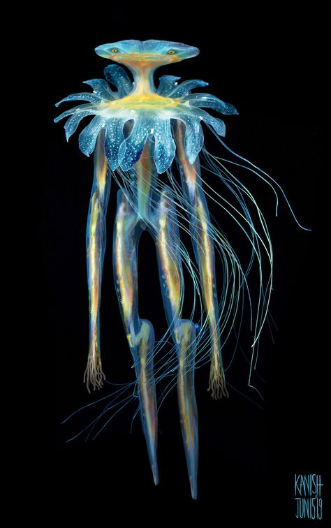 Deep Sea Creatures Aesthetic, Types Of Alien Species, Alien Sea Creatures, Deep Sea Plants, Ocean Monsters Deep Sea Creature, Jellyfish Alien, Deep Sea Creatures Art, Deep Sea Aesthetic, Deep Sea Monsters