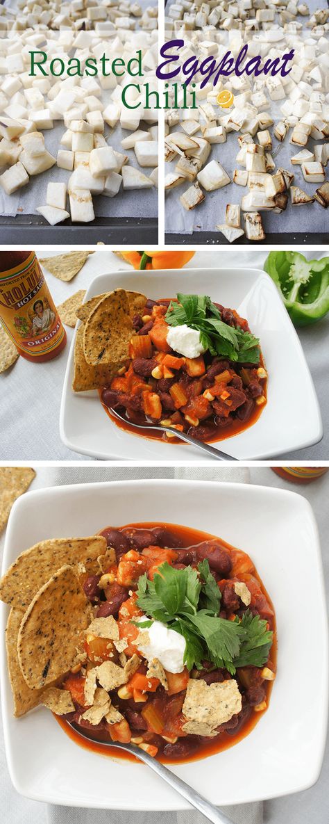 Roasted Eggplant Chili {Vegan} Chilli Vegetarian, Eggplant Chili, Veg Chili, Veg Soups, High Protein Vegetarian, Chili Vegan, Plant Recipes, Protein Vegetarian, Slow Cooker Stew