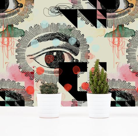 Eye is Ojo Custom Design Removable Self-Adhesive by ArtPaperAnd Eclectic Colorful Bathroom, Fun Wallpaper Accent Wall, Manhattan Interior, Dining Room Feature Wall, Salon Bathroom, Rv Wallpaper, Wallpaper Whimsical, Quirky Wallpaper, Unusual Wallpaper