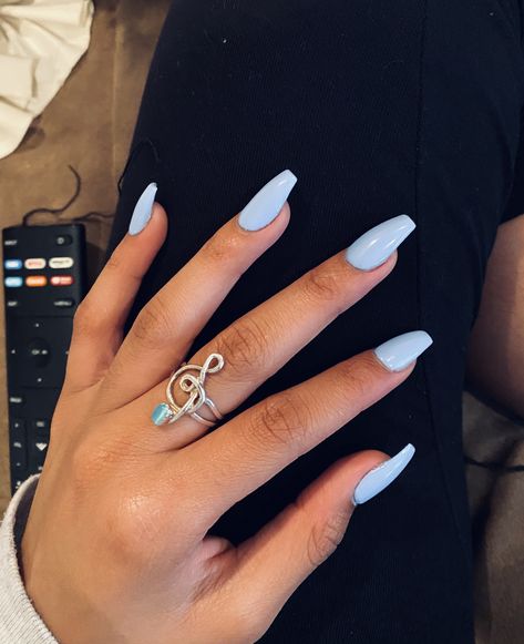 Nails Acrylic Coffin One Color, Nail Colors Coffin Shape, Light Blue Nails Coffin Shape, Beach Nails Coffin Shape, Acrylic Nails Coffin Medium Length, Nail Designs For Coffin Shape, Medium Coffin Shape Nails Summer, Coffin Nail Inspo Simple, Short Coffin Shape Nails Spring