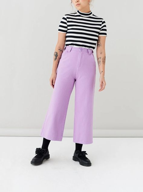 Lavendar Pants, Capri Pants Outfits, Lavender Pants, Mens Summer Outfits, Purple Pants, Lazy Oaf, Wardrobe Inspiration, Wide Pants, Work Wardrobe