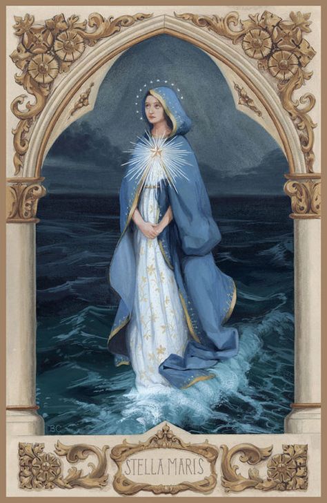 Star Of The Sea, Vintage Holy Cards, Catholic Pictures, Blessed Mary, Stella Maris, Religious Pictures, Mama Mary, Queen Of Heaven, Catholic Images