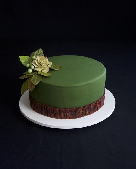 Pista Green Cake Design, Decorated Cakes For Men, 31 Birthday Cake For Men, Green Cake For Men, Green And Brown Cake, Green Cake Design Simple, Green Color Cake, Forest Green Cake, Green Cake Decoration