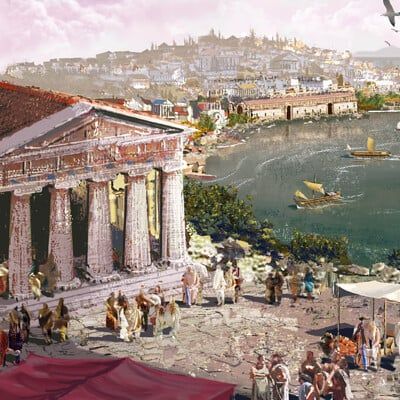 ArtStation - Manuel KROMMENACKER Ancient Sparta City, Ancient Sparta, City Concept, Greek City, Speed Painting, Fantasy City, City Maps, Dream Board, Paris Skyline