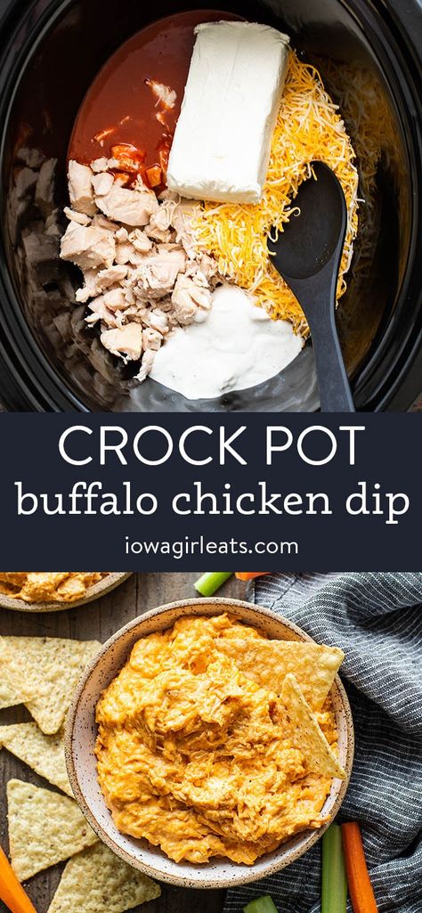 Crock Pot Buffalo Chicken Dip - The Perfect Party Dip! Crockpot Chicken Dips For Parties, Turkey Buffalo Dip, Buffalo Chicken Dip Crossiant, Man Dip Recipe Crock Pot, Rotel Chicken Dip, Canned Chicken Buffalo Dip Crock Pot, Chicken Dip Crockpot Recipes, Buffalo Turkey Dip, Best Crockpot Buffalo Chicken Dip