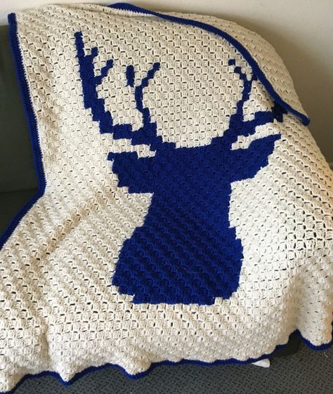 Corner To Corner Crochet Pattern, Deer Crochet, Crochet Graphgan, Crochet C2c Pattern, Deer Blanket, C2c Crochet Pattern Free, C2c Crochet Blanket, Crochet Deer, Corner To Corner Crochet