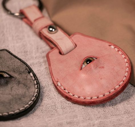 Techypop.com AirTag Case Pink The One Eye Leather Leather Designer AirTag Case Leather Magnet, Airtag Case, Earbud Case, Diy Leather Projects, Leather Scrap, Leather Anniversary Gift, Leather Craft Projects, Leather Key Holder, Leather Anniversary