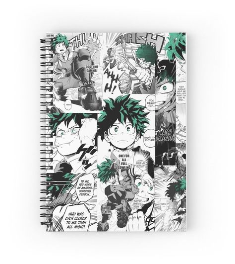 Mha Accessories, My Hero Academia Deku Manga, Collage Black And White, Deku Manga, Anime Notebook, Manga Collage, Black And White Spiral, My Hero Academia Deku, Collage Black