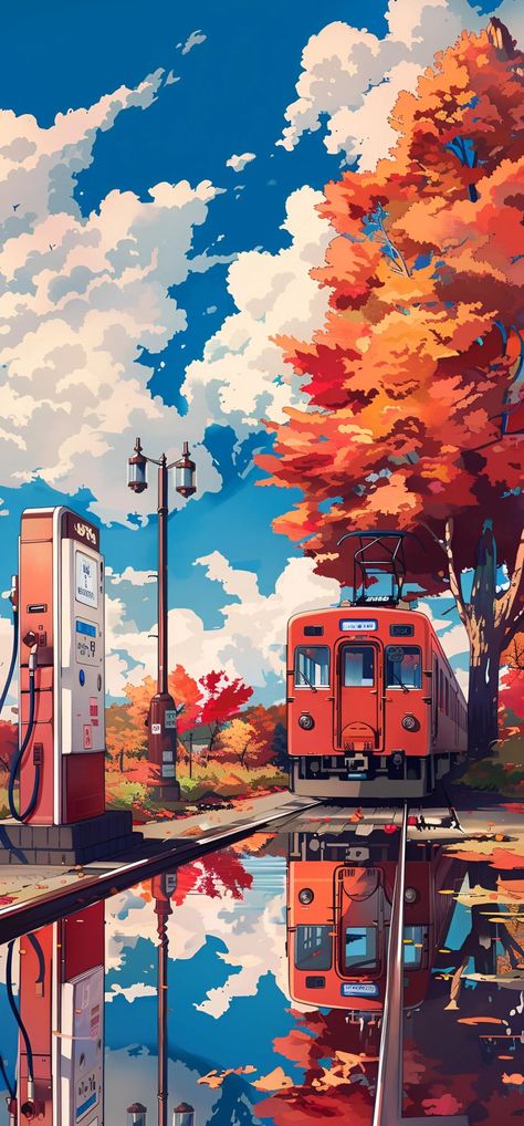 Backgrounds Dope, Autumn Train, Chill Wallpapers, Chill Wallpaper, Japan Train, Autumn Travel, Black Hd Wallpaper, Dark Black Wallpaper, Japan Illustration