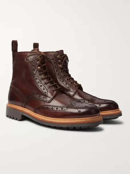 Boots | Grenson | MR PORTER Grenson Boots, Grenson Shoes, Spencer Jacket, Officine Generale, Oliver Spencer, Brogue Boots, Leather Brogues, Boots For Men, Mens Style