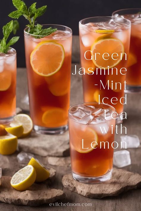 Green Jasmine-Mint Iced Tea with Lemon Honey Lemon Iced Tea, Jasmine Iced Tea, Iced Mint Tea, Jasmine Tea Recipe, Ginger Iced Tea Recipe, Green Tea With Honey, Ginger Iced Tea, Tea With Honey, Iced Tea Recipes Homemade